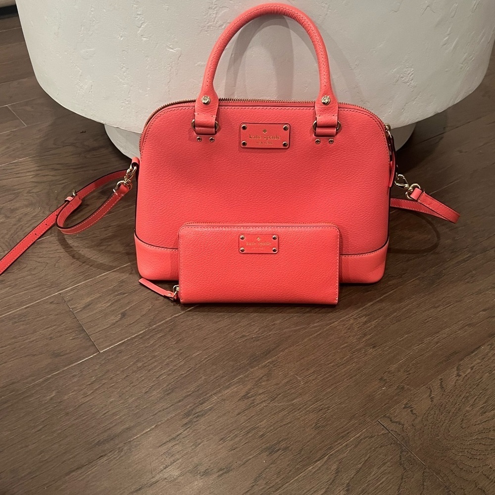 Kate Spade Vibrant Coral Satchel and Wallet